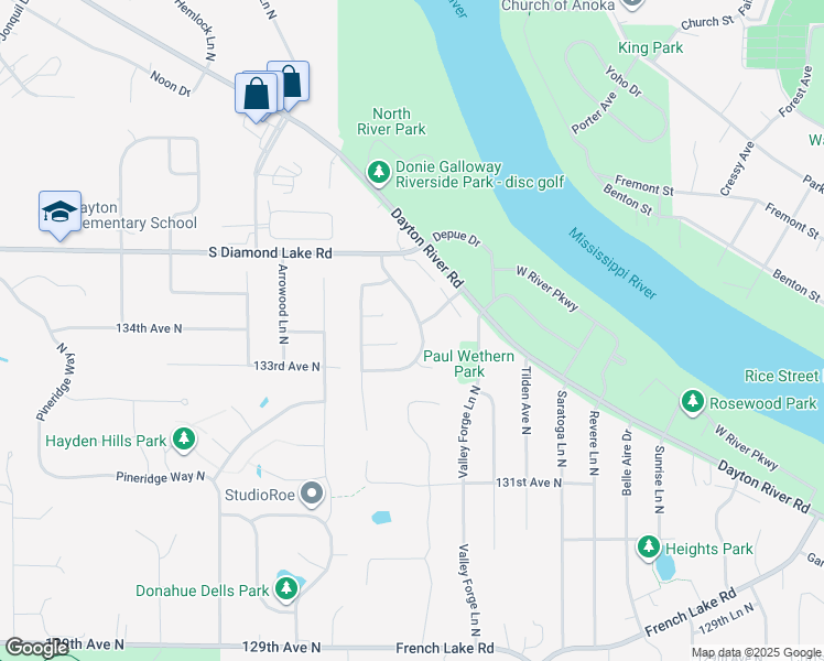 map of restaurants, bars, coffee shops, grocery stores, and more near 10990 134th Circle North in Champlin