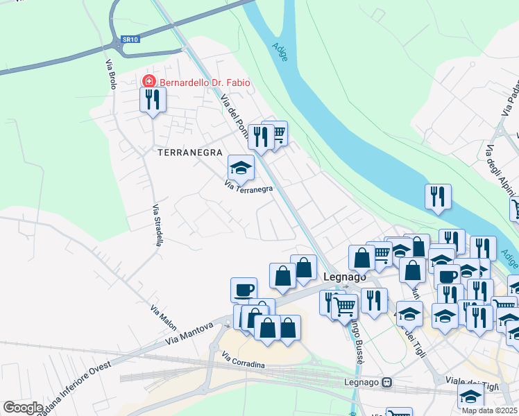 map of restaurants, bars, coffee shops, grocery stores, and more near 9 Via F. Petrarca in Legnago