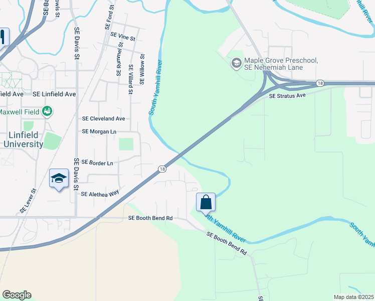 map of restaurants, bars, coffee shops, grocery stores, and more near Highway 18 in McMinnville