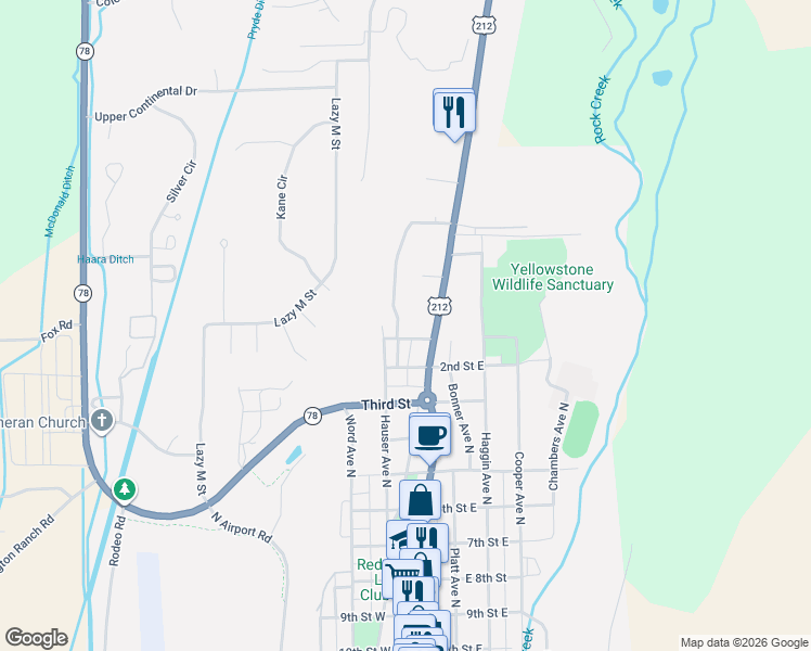 map of restaurants, bars, coffee shops, grocery stores, and more near 90 Coutts Avenue in Red Lodge