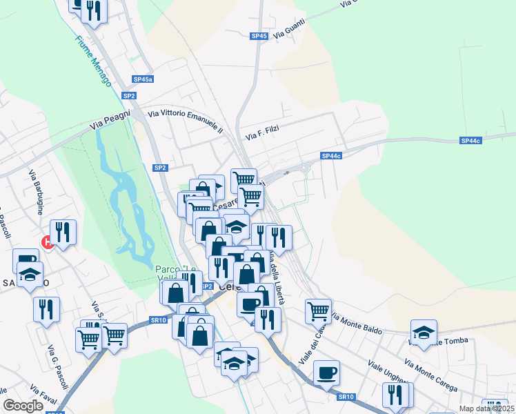 map of restaurants, bars, coffee shops, grocery stores, and more near 15 Via IV Novembre in Cerea