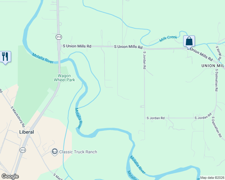 map of restaurants, bars, coffee shops, grocery stores, and more near 14200 South Union Mills Road in Mulino