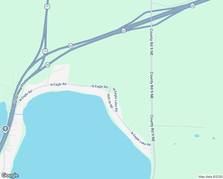 map of restaurants, bars, coffee shops, grocery stores, and more near 7460 36th Street Northeast in Willmar