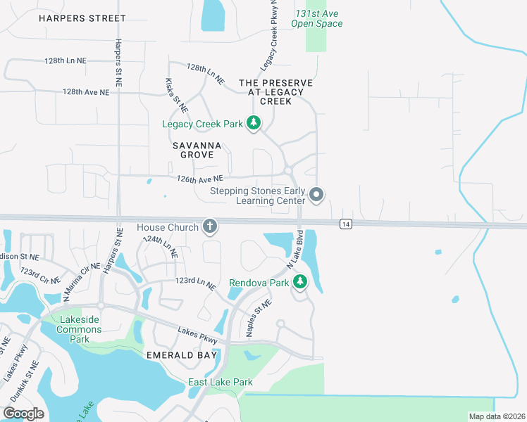 map of restaurants, bars, coffee shops, grocery stores, and more near 3420 125th Drive Northeast in Blaine