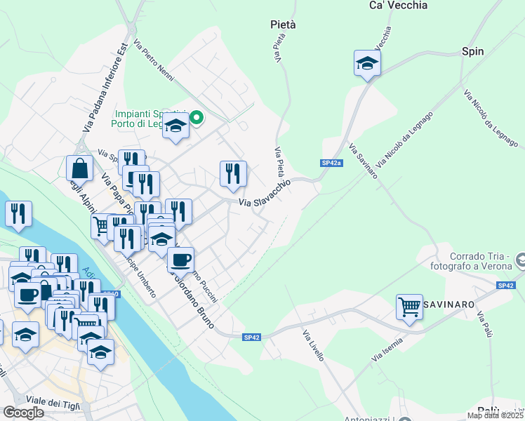 map of restaurants, bars, coffee shops, grocery stores, and more near 12 Via Slavacchio in Legnago