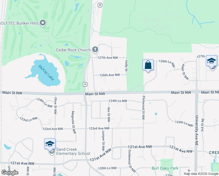 map of restaurants, bars, coffee shops, grocery stores, and more near 501 Main Street Northwest in Minneapolis