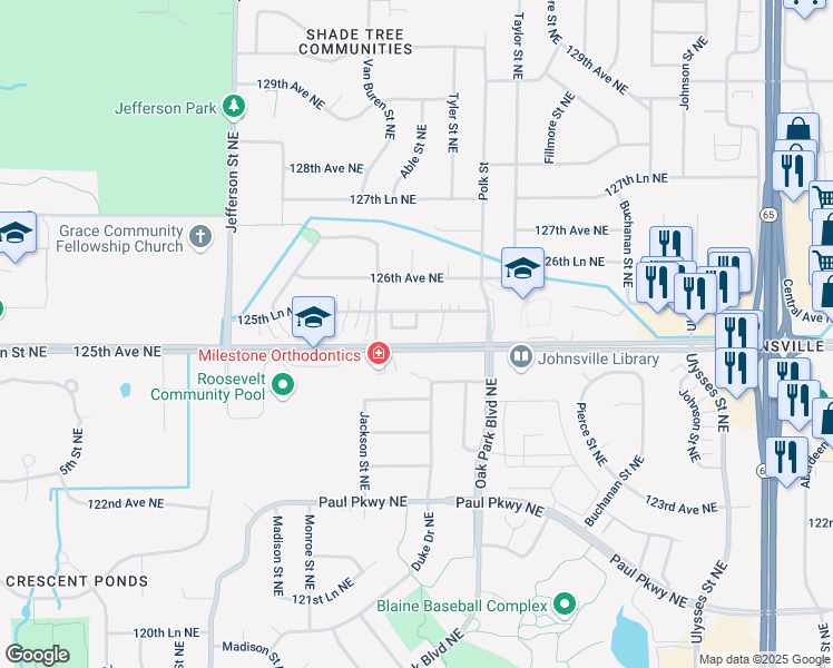map of restaurants, bars, coffee shops, grocery stores, and more near 901 125th Avenue Northeast in Blaine