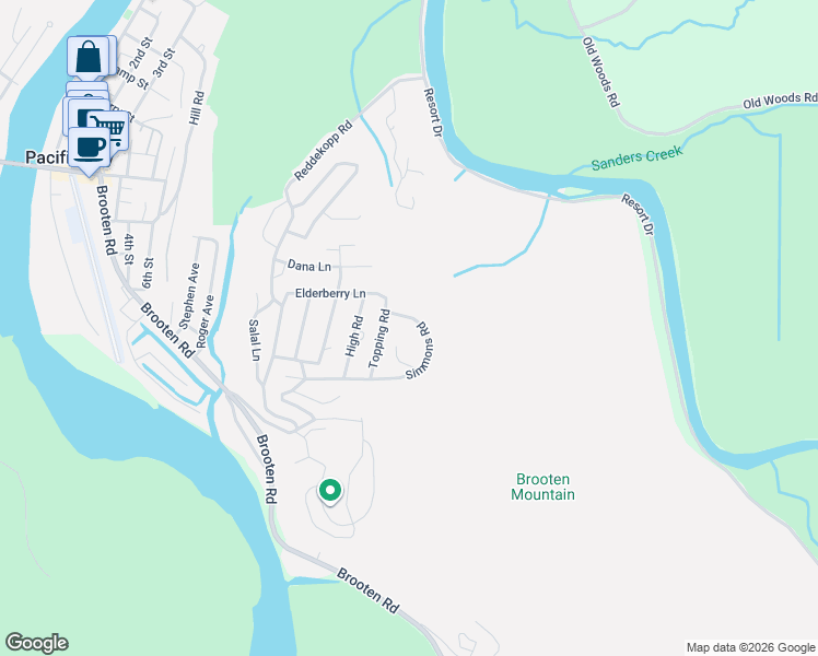map of restaurants, bars, coffee shops, grocery stores, and more near 7700 Simmons Road in Pacific City