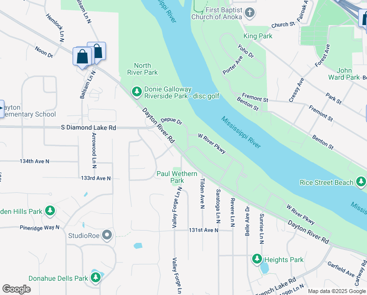 map of restaurants, bars, coffee shops, grocery stores, and more near 122 Depue Drive in Champlin