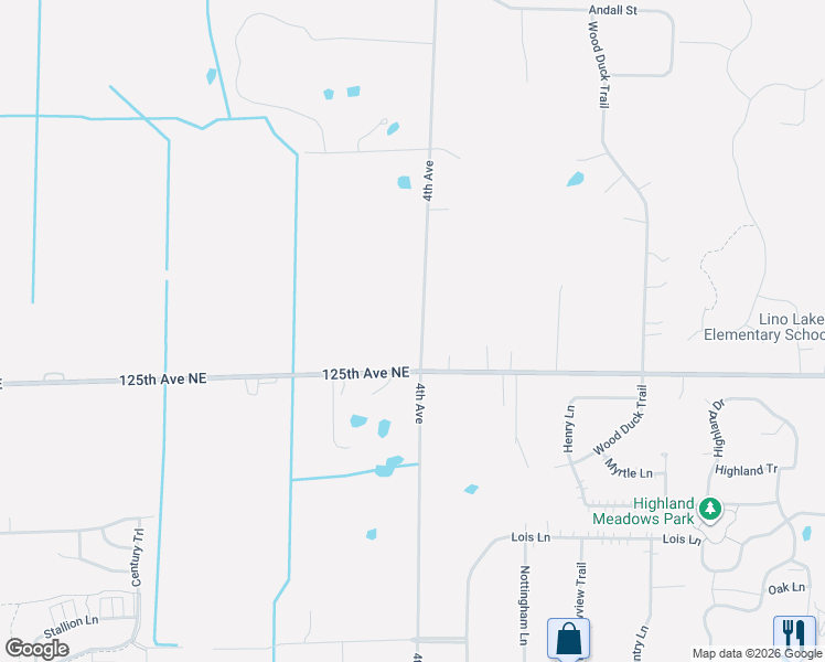 map of restaurants, bars, coffee shops, grocery stores, and more near 8015 4th Avenue in Lino Lakes