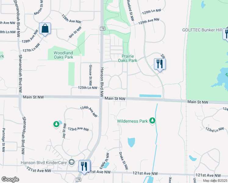 map of restaurants, bars, coffee shops, grocery stores, and more near 1555 Main Street Northwest in Minneapolis