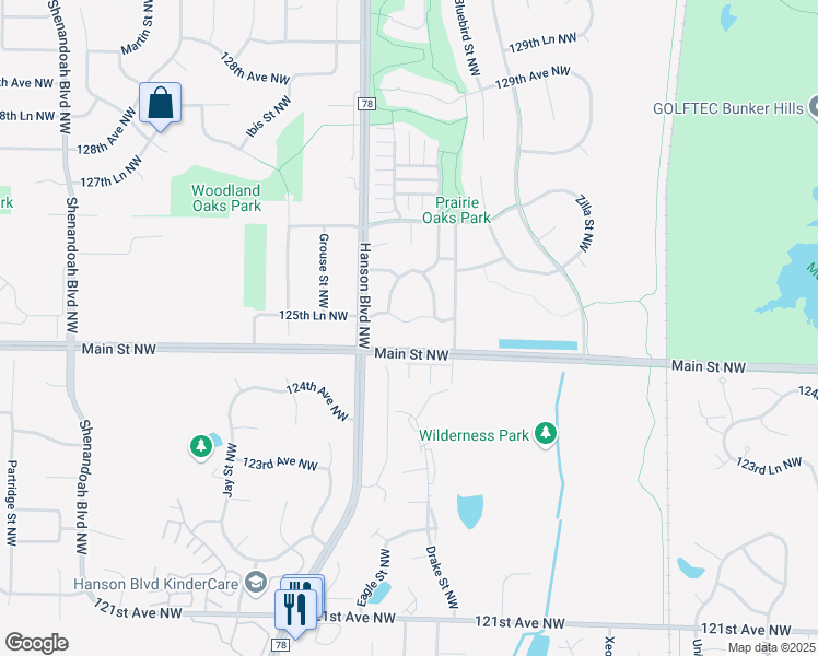 map of restaurants, bars, coffee shops, grocery stores, and more near 1555 Main Street Northwest in Minneapolis