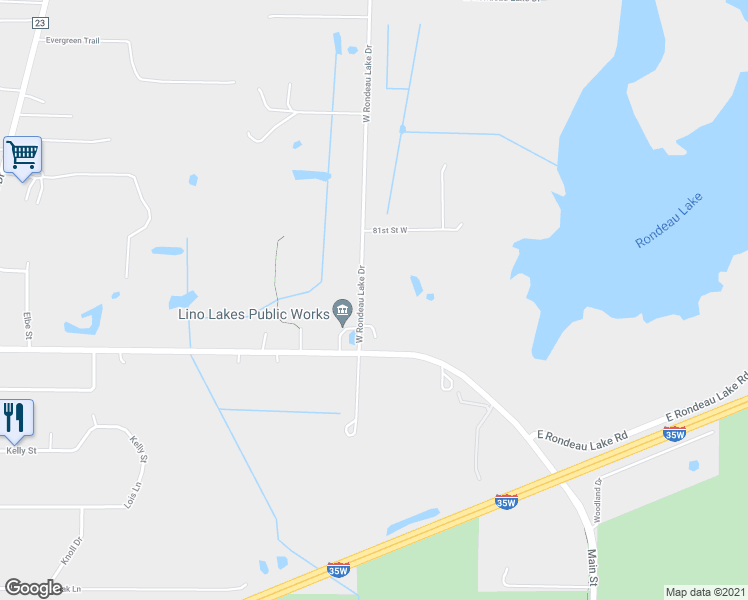 map of restaurants, bars, coffee shops, grocery stores, and more near 8034 West Rondeau Lake Drive in Forest Lake