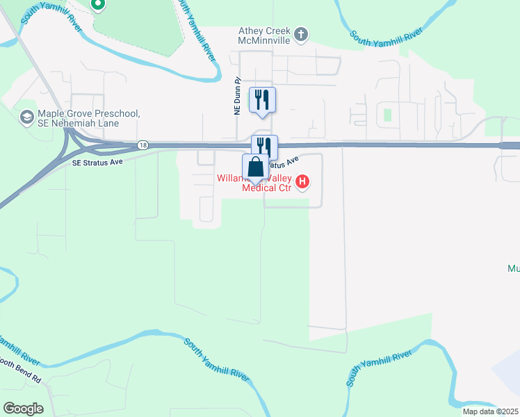 map of restaurants, bars, coffee shops, grocery stores, and more near 375 Southeast Norton Lane in McMinnville