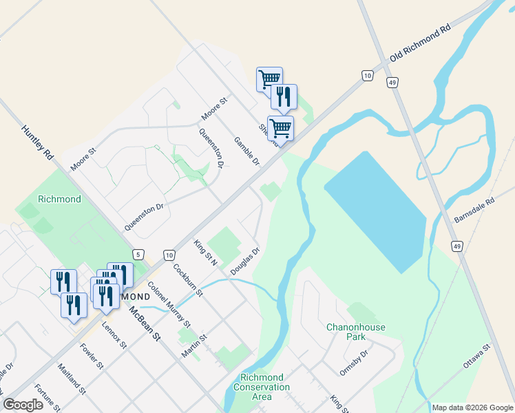 map of restaurants, bars, coffee shops, grocery stores, and more near 19 Todd Drive in Ottawa