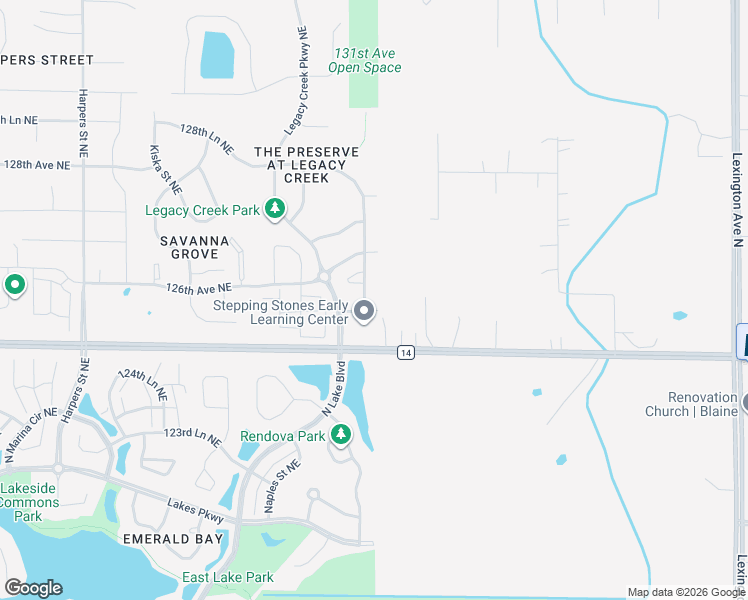 map of restaurants, bars, coffee shops, grocery stores, and more near 3502 125th Lane Northeast in Blaine