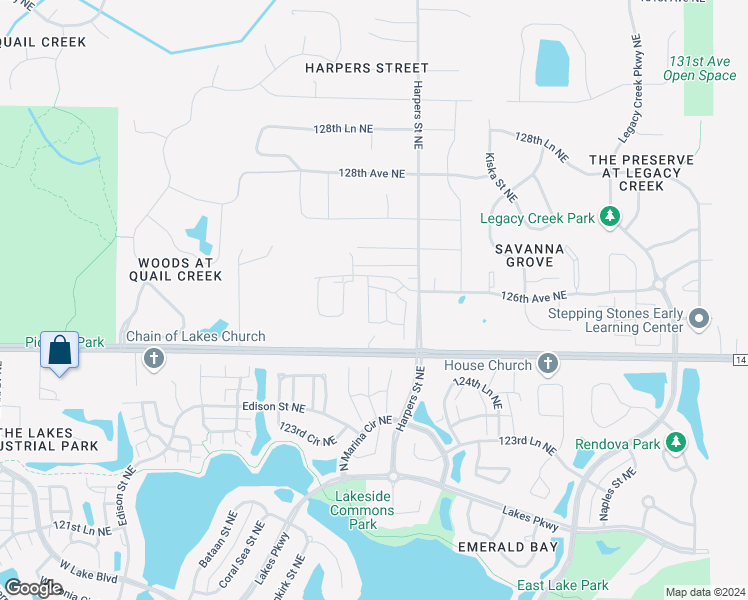 map of restaurants, bars, coffee shops, grocery stores, and more near 3001 125th Avenue Northeast in Blaine