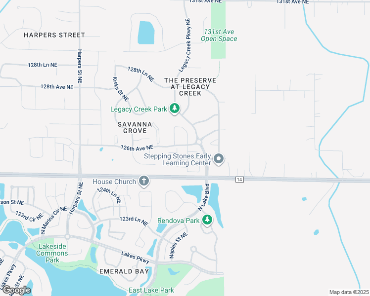 map of restaurants, bars, coffee shops, grocery stores, and more near 3424 125th Drive Northeast in Blaine