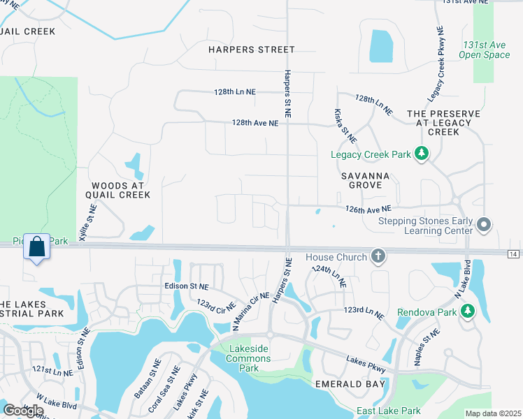 map of restaurants, bars, coffee shops, grocery stores, and more near 12550 Harpers Street Northeast in Blaine