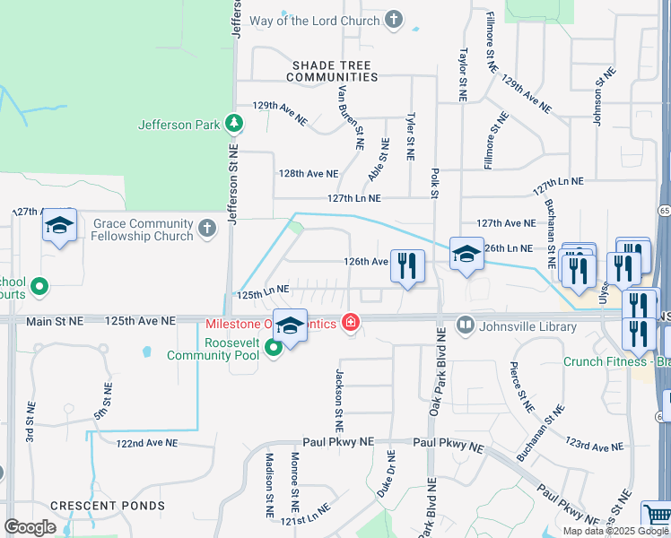 map of restaurants, bars, coffee shops, grocery stores, and more near 821 126th Avenue Northeast in Blaine