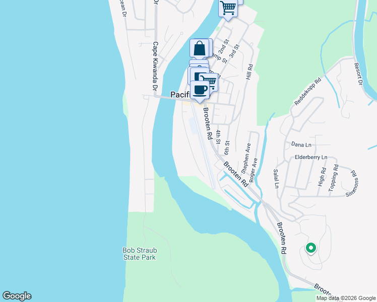 map of restaurants, bars, coffee shops, grocery stores, and more near 35320 Rueppell Avenue in Pacific City