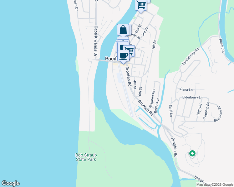 map of restaurants, bars, coffee shops, grocery stores, and more near 35320 Rueppell Avenue in Pacific City