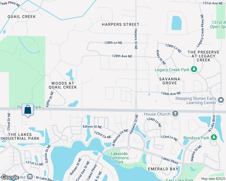 map of restaurants, bars, coffee shops, grocery stores, and more near 12640 Flanders Street Northeast in Blaine