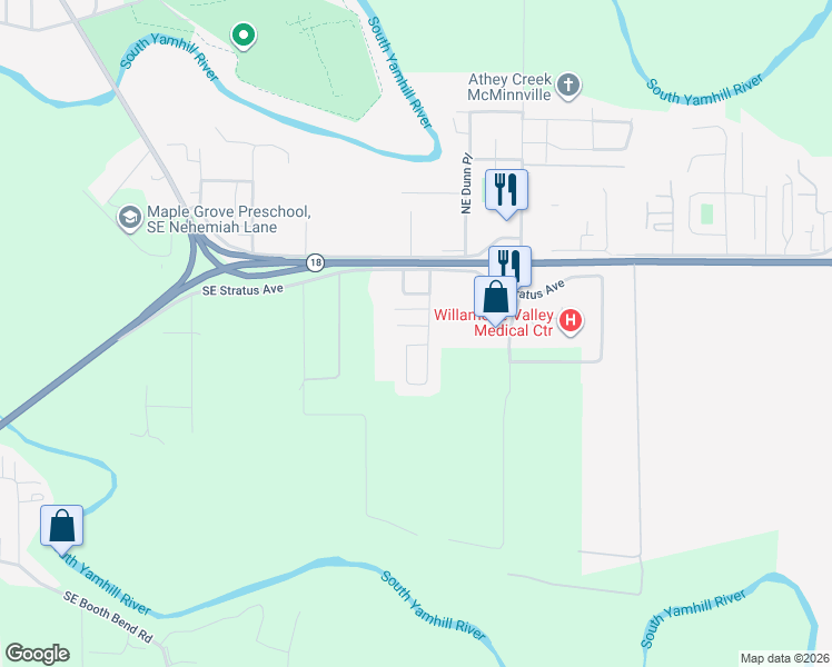 map of restaurants, bars, coffee shops, grocery stores, and more near 2400 Southeast Stratus Avenue in McMinnville
