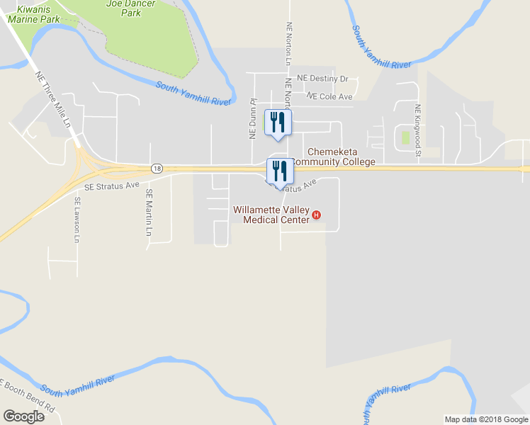 map of restaurants, bars, coffee shops, grocery stores, and more near 375 Southeast Norton Lane in McMinnville