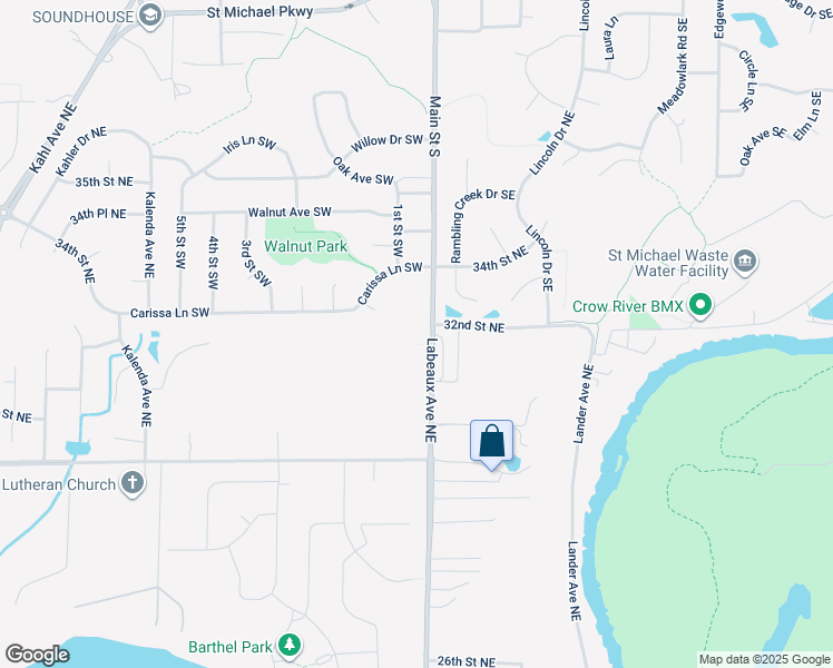 map of restaurants, bars, coffee shops, grocery stores, and more near 3195 Labeaux Avenue Northeast in Saint Michael