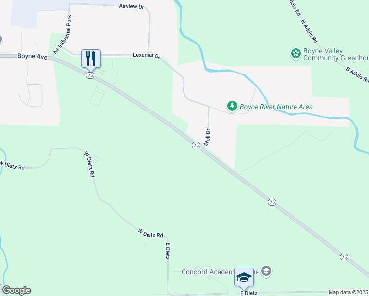 map of restaurants, bars, coffee shops, grocery stores, and more near 89 Michigan 75 in Boyne City