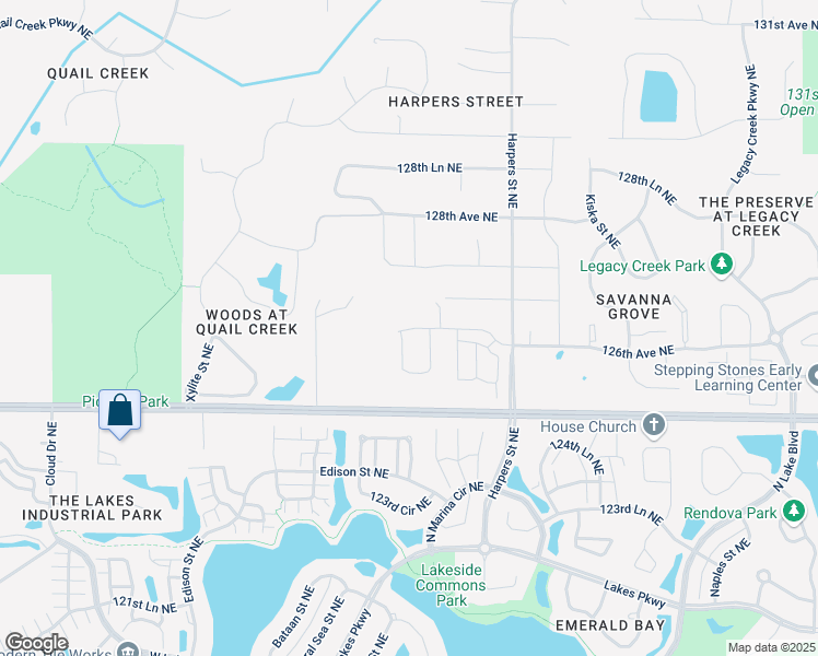 map of restaurants, bars, coffee shops, grocery stores, and more near 12640 Flanders Street Northeast in Blaine