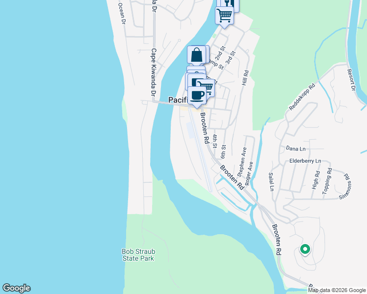 map of restaurants, bars, coffee shops, grocery stores, and more near 35320 Rueppell Avenue in Pacific City