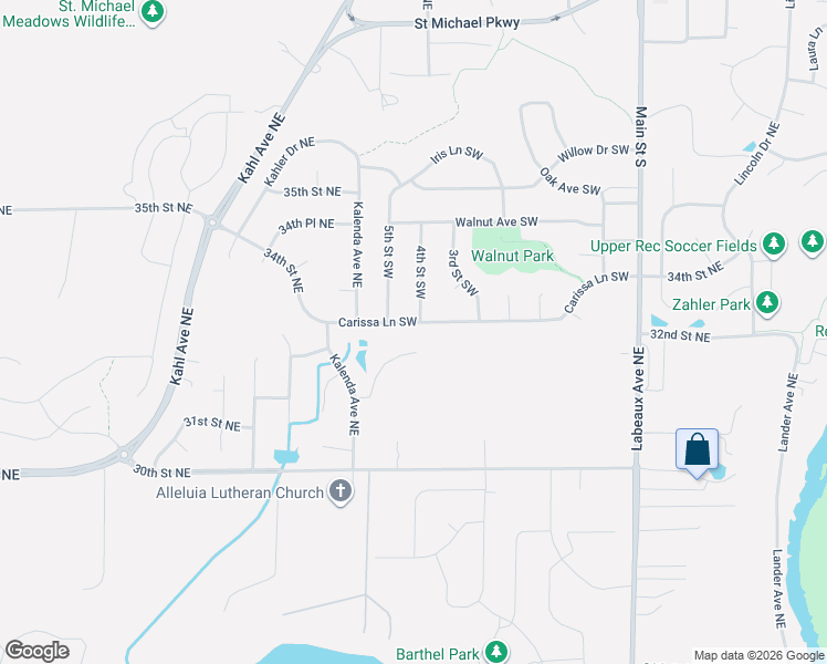 map of restaurants, bars, coffee shops, grocery stores, and more near 429 Carissa Lane Southwest in Saint Michael