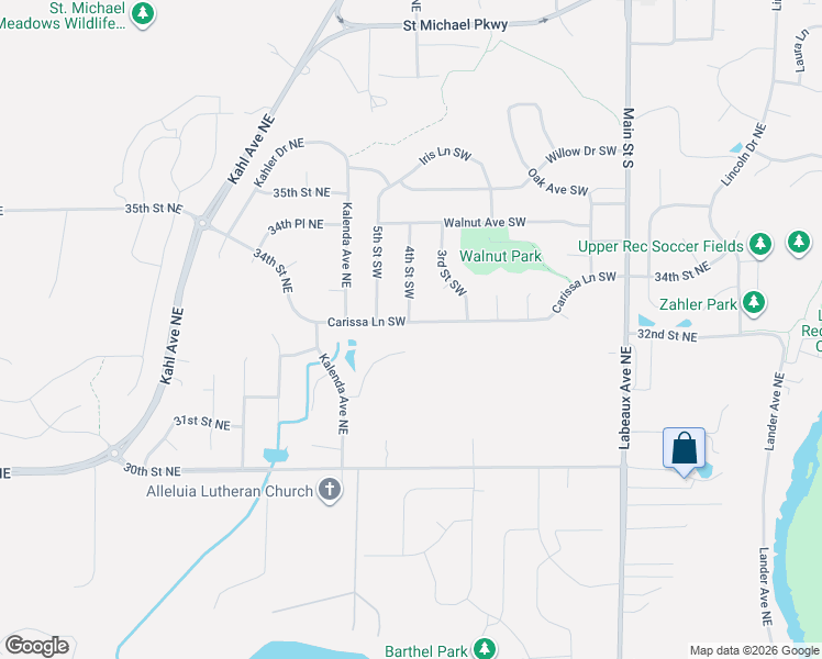 map of restaurants, bars, coffee shops, grocery stores, and more near 429 Carissa Lane Southwest in Saint Michael