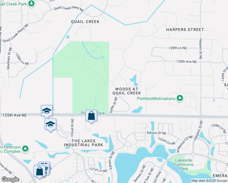 map of restaurants, bars, coffee shops, grocery stores, and more near 12603 Zumbrota Street Northeast in Blaine