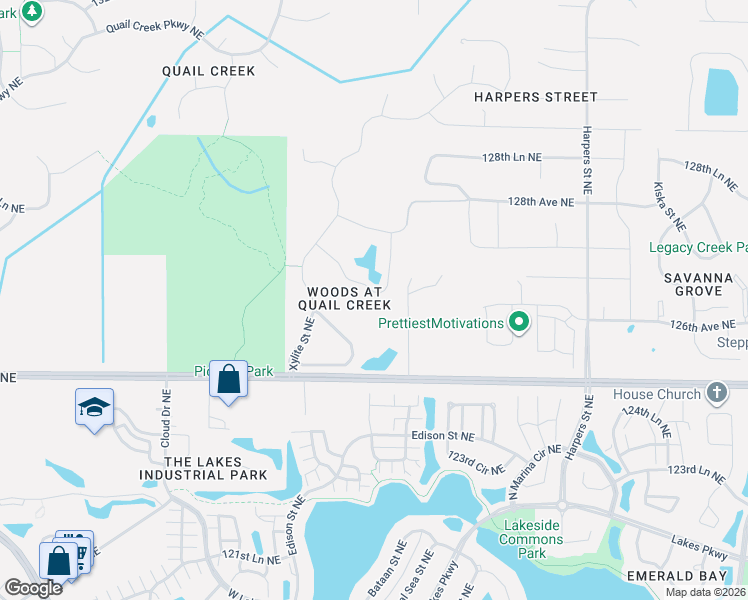 map of restaurants, bars, coffee shops, grocery stores, and more near 12749 Alamo Street Northeast in Minneapolis
