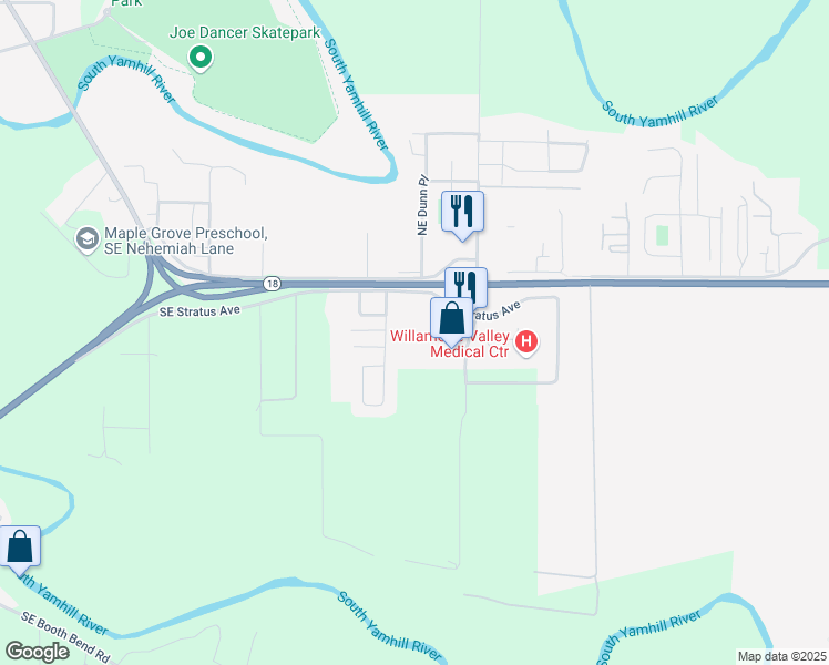 map of restaurants, bars, coffee shops, grocery stores, and more near 2450 Southeast Stratus Avenue in McMinnville