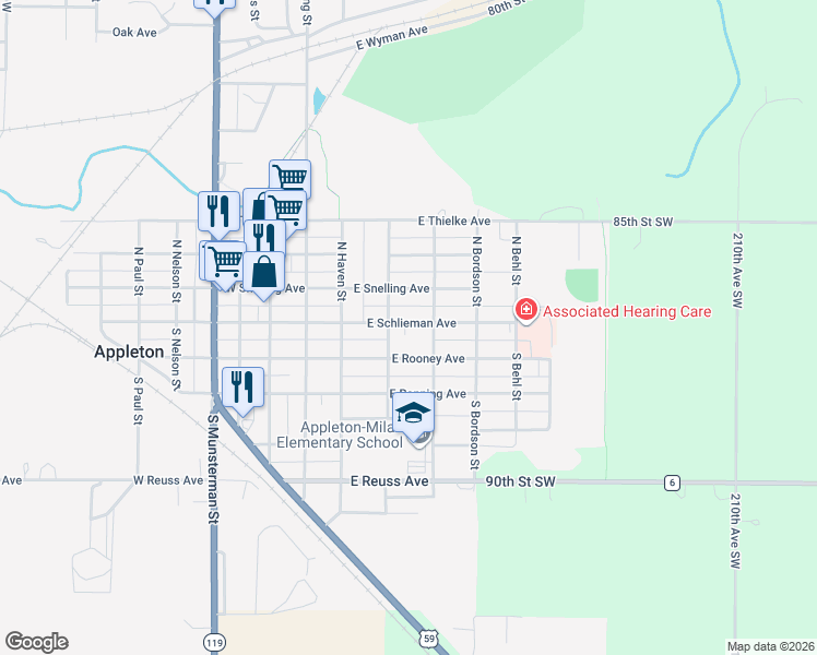 map of restaurants, bars, coffee shops, grocery stores, and more near 242 East Schlieman Avenue in Appleton