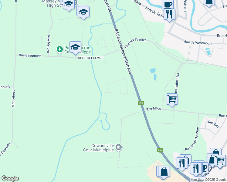 map of restaurants, bars, coffee shops, grocery stores, and more near 118 Rue Orléans in Cowansville