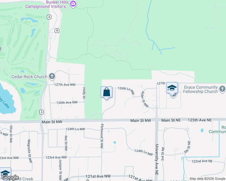 map of restaurants, bars, coffee shops, grocery stores, and more near 12615 Flintwood Street Northwest in Minneapolis