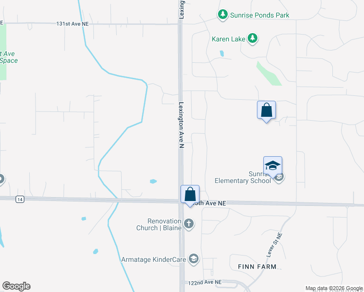 map of restaurants, bars, coffee shops, grocery stores, and more near 12649 Lexington Avenue Northeast in Blaine