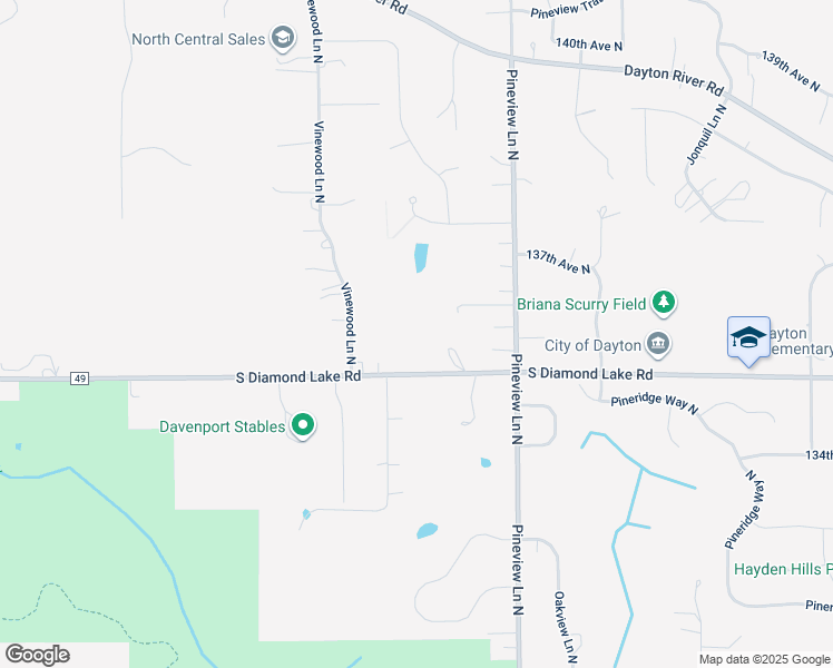 map of restaurants, bars, coffee shops, grocery stores, and more near 13130 South Diamond Lake Road in Dayton