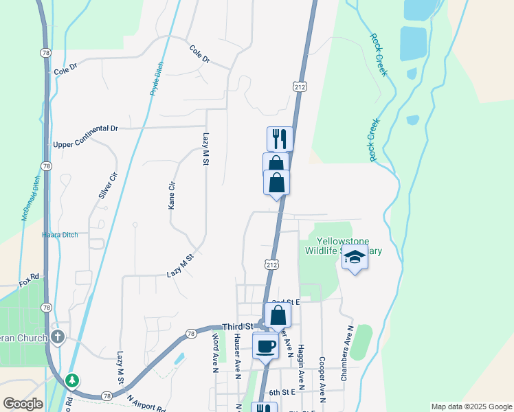 map of restaurants, bars, coffee shops, grocery stores, and more near 7049 U.S. 212 in Red Lodge