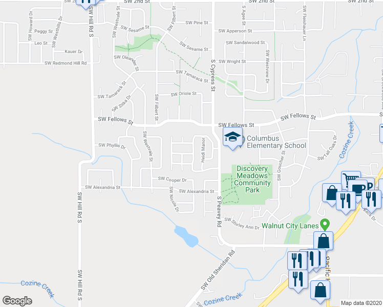 map of restaurants, bars, coffee shops, grocery stores, and more near 114 Heidi Manor in McMinnville