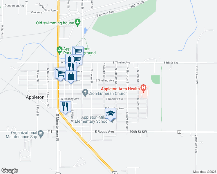 map of restaurants, bars, coffee shops, grocery stores, and more near 242 East Schlieman Avenue in Appleton