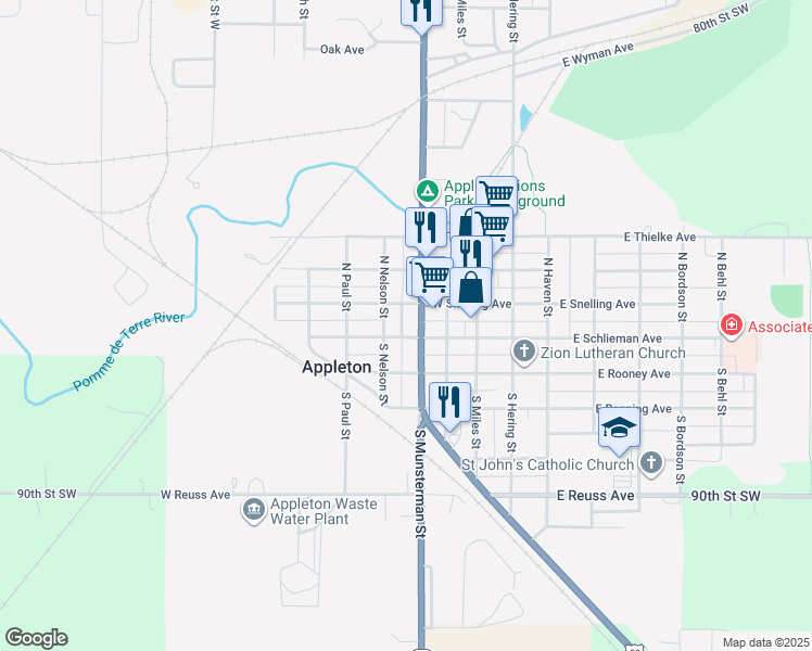 map of restaurants, bars, coffee shops, grocery stores, and more near 323 West Schlieman Avenue in Appleton