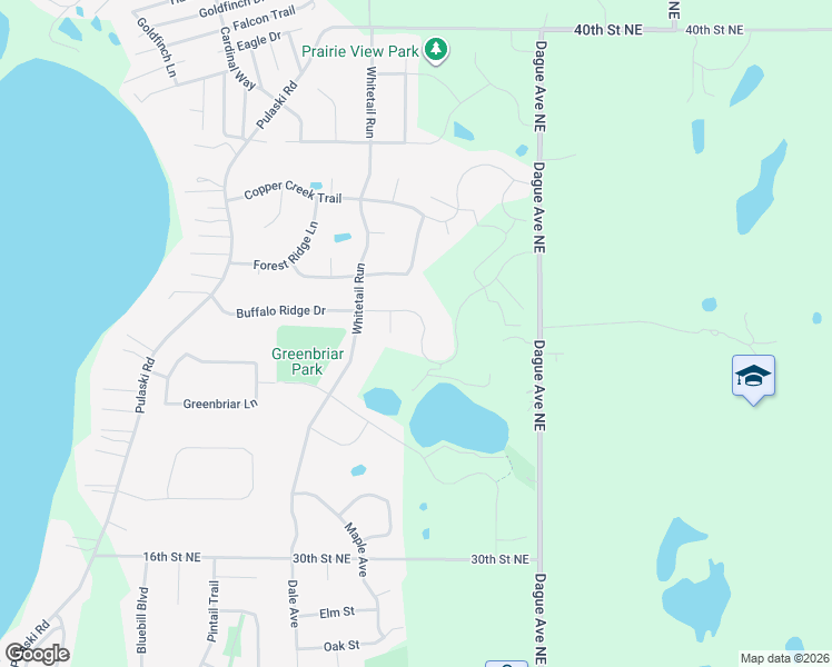 map of restaurants, bars, coffee shops, grocery stores, and more near 2407 Buffalo Ridge Drive in Buffalo