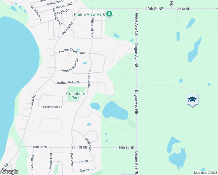 map of restaurants, bars, coffee shops, grocery stores, and more near 2409 Buffalo Ridge Drive in Buffalo