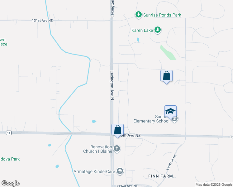 map of restaurants, bars, coffee shops, grocery stores, and more near 12649-12761 Lexington Ave NE in Blaine
